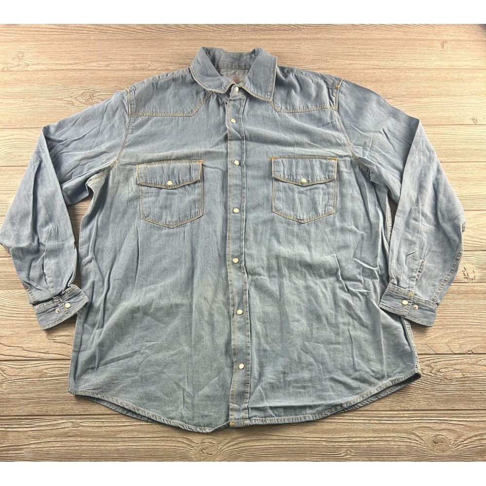 Boulder Creek Trading Co Denim Shirt Men's XL Tall Pearl Snap Light Wash Denim
